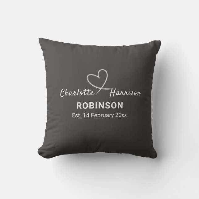 Newlyweds Couples Wedding Date Personalized Throw Pillow (Front)