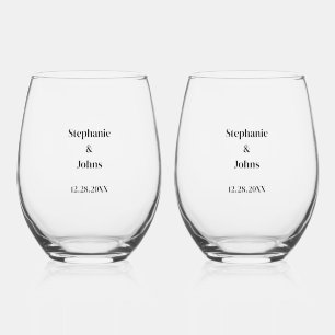 Newlyweds Custom Name Simple Minimal Wedding Favor Stemless Wine Glass