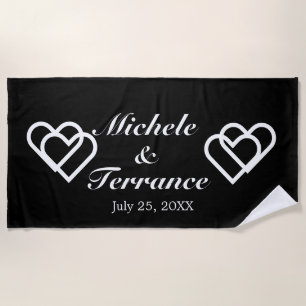 Newlyweds Customized Bride Groom Names Black White Beach Towel