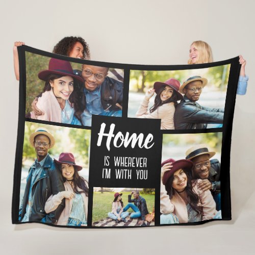 Newlyweds Engaged Photo Collage Home With You Fleece Blanket