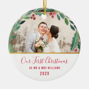 Newlyweds first christmas ceramic ornament