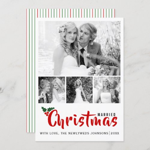 Newlyweds first Christmas four photo collage card