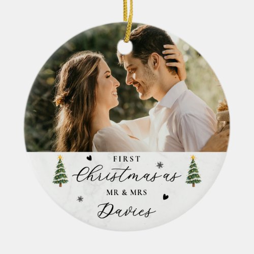Newlyweds First Christmas Married Mr and Mrs Ceramic Ornament