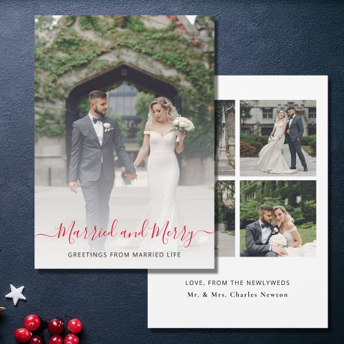 Newlyweds First Christmas Married Multi Photo Holiday Card
