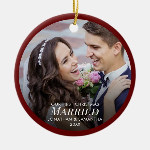 Newlyweds First Christmas Married Photo Ceramic Ornament