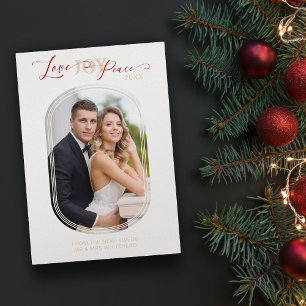 Newlyweds First Christmas Modern Oval Frame Photo Holiday Card