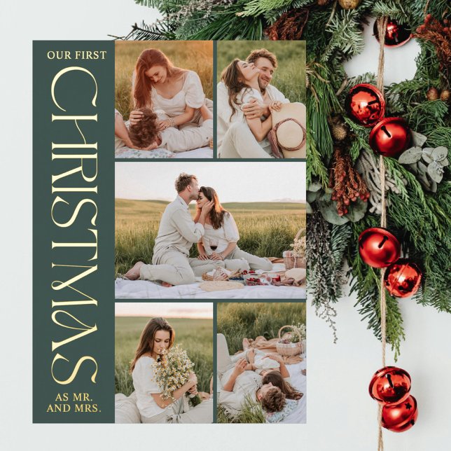 Newlyweds First Christmas Photo Collage Arch  Foil Holiday Card (Creator Uploaded)