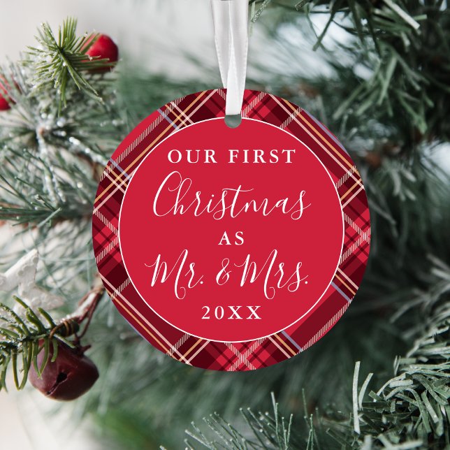 Newlyweds First Christmas Tartan | Holiday Photo Ornament (Creator Uploaded)
