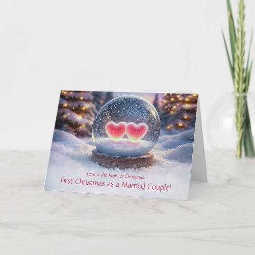 Newlyweds First Christmas Two Hearts in a Snow Card