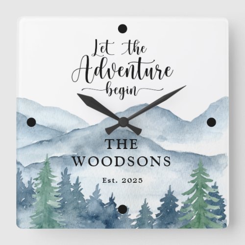 Newlyweds Forest Adventure Begins Wedding  Square Wall Clock