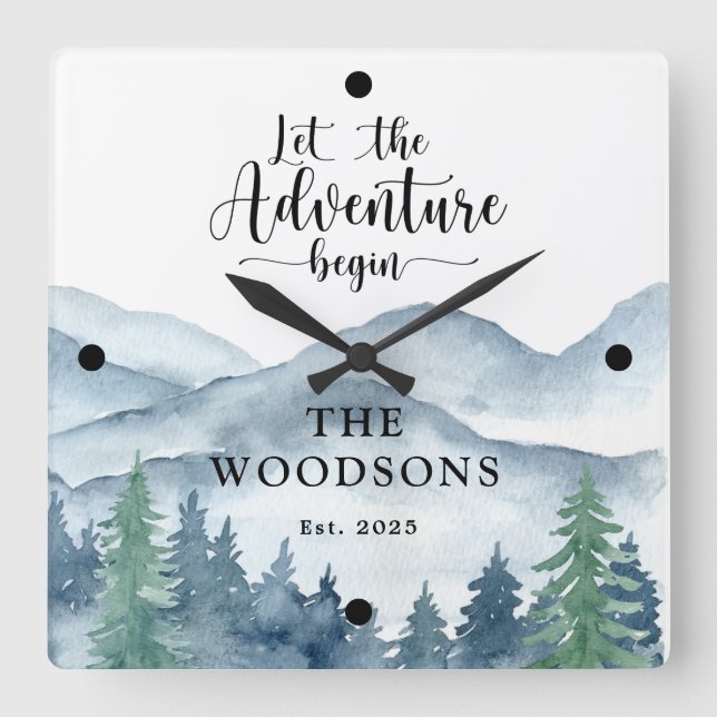Newlyweds Forest Adventure Begins Wedding  Square Wall Clock (Front)