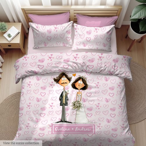 Newlyweds Funny Cartoon Duvet Cover Personalized