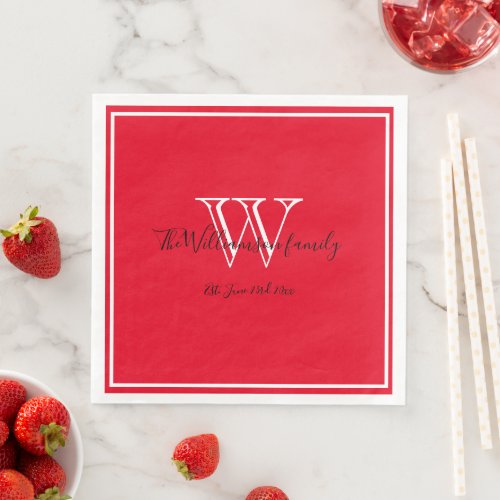 Newlyweds Gift Chic Script Name Red Monogrammed  Paper Dinner Napkins