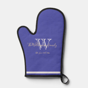 Newlyweds Gift Monogram Family Name Chic Blue Oven Mitt