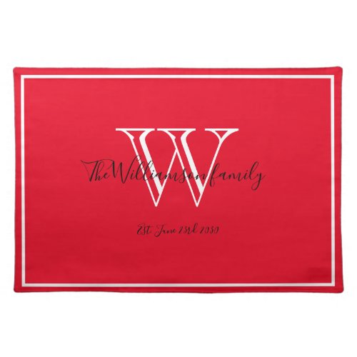Newlyweds Gift Monogram Initial Script Rustic Red  Cloth Placemat