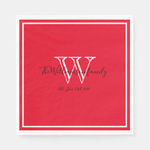 Newlyweds Gift Monogram Name Script Red Paper Napkins