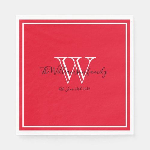  Newlyweds Gift Monogram Name Script Red Paper Napkins