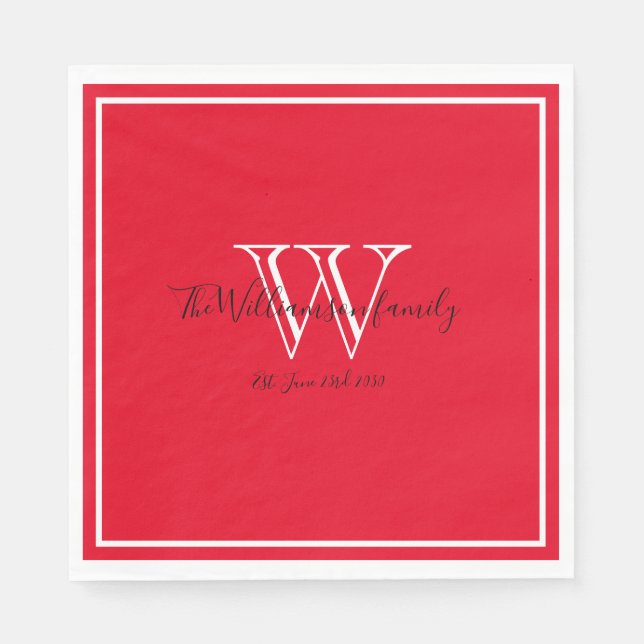  Newlyweds Gift Monogram Name Script Red Paper Napkins (Front)