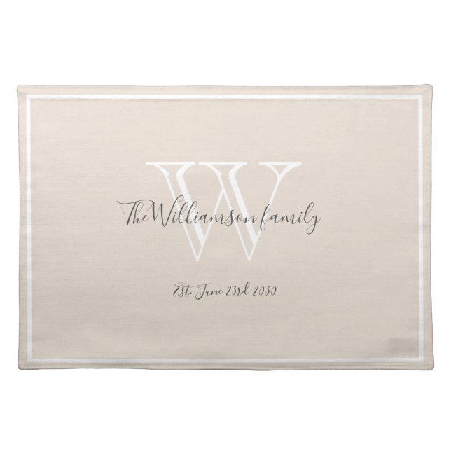 Newlyweds Gift Monogram Name Script Rustic Chic  Cloth Placemat (Front)