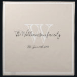 Newlyweds Gift Monogram Script Modern Stylish Chic Cloth Napkin<br><div class="desc">Wedding Party Gifts Newlyweds Gift Monogram And Family Name Script Modern Stylish Chic Cloth Napkin. Personalized white, gray monogram design with newlywed bride and groom's last name and date established on a rich cream background. A unique gift for newlyweds. Lovely for their new life together. Also a beautiful housewarming gift....</div>