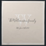 Newlyweds Gift Monogram Script Modern Stylish Chic Cloth Napkin<br><div class="desc">Wedding Party Gifts Newlyweds Gift Monogram And Family Name Script Modern Stylish Chic Cloth Napkin. Personalized white, gray monogram design with newlywed bride and groom's last name and date established on a rich cream background. A unique gift for newlyweds. Lovely for their new life together. Also a beautiful housewarming gift....</div>