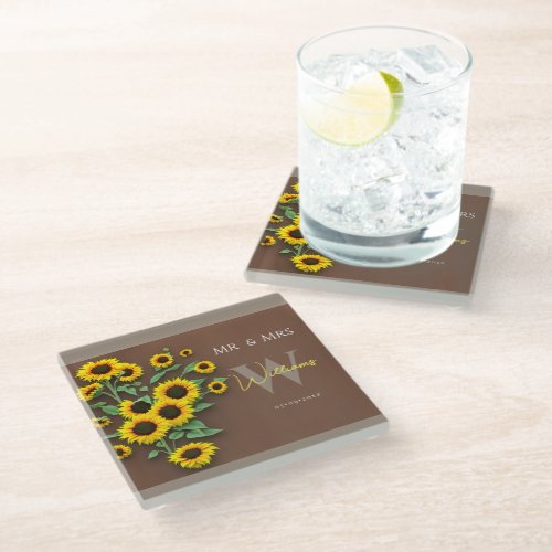 Newlyweds Gift Personalized Sunflower Drink  Glass Coaster