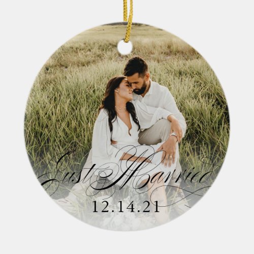 Newlyweds Just Married Ornament Wedding Date Photo