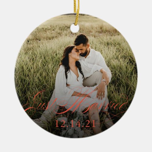 Newlyweds Just Married Ornament Wedding Date Photo