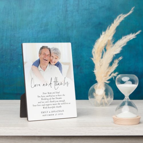 Newlyweds Love Thanks Parents Photo Wedding Plaque