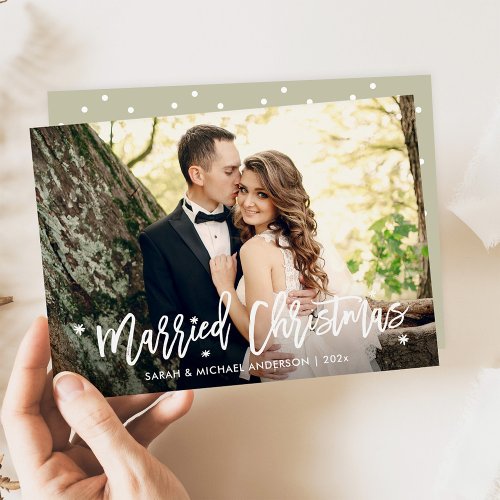 Newlyweds Married Christmas Overlay Script Photo Holiday Card