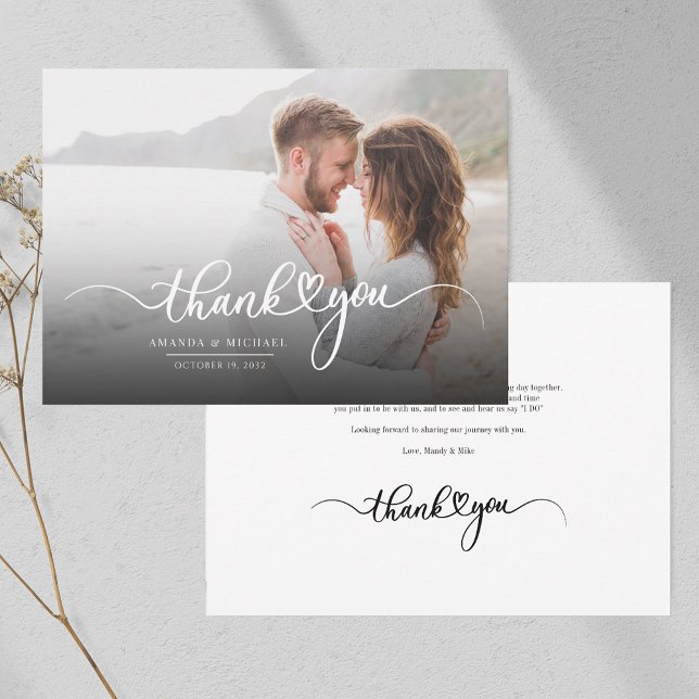 Newlyweds Modern Couples Photo Thank You Note Card (Photo Wedding Thank You Script Card)