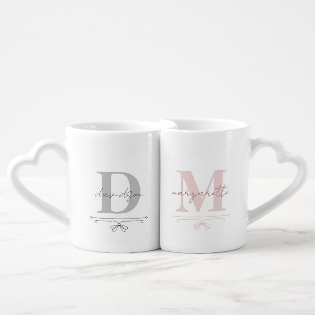  Newlyweds Modern Elegant Customized Name Couple Coffee Mug Set (Front Nesting)