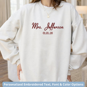 Newlyweds   Modern Script Wifey Honeymoon Custom Embroidered Sweatshirt