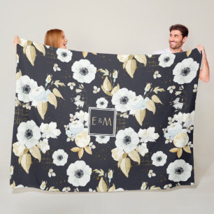 Newlyweds Monogrammed Wedding Decor Gifts Bluw Wht Fleece Blanket