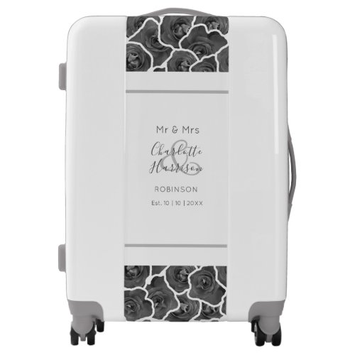 Newlyweds Mr and Mrs Gray Roses Personalized Luggage