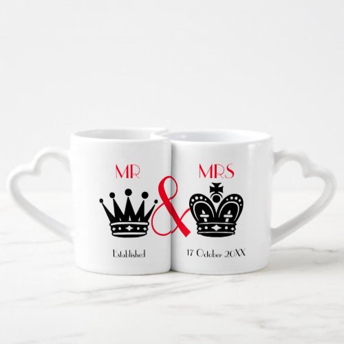 Newlyweds Mr and Mrs King Queen Crowns Cute Coffee Mug Set