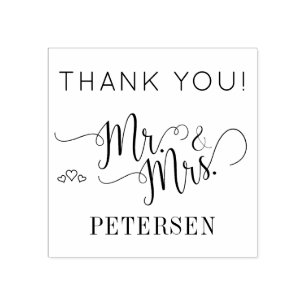 Newlyweds Mr and Mrs Name Wedding Thank You Rubber Stamp
