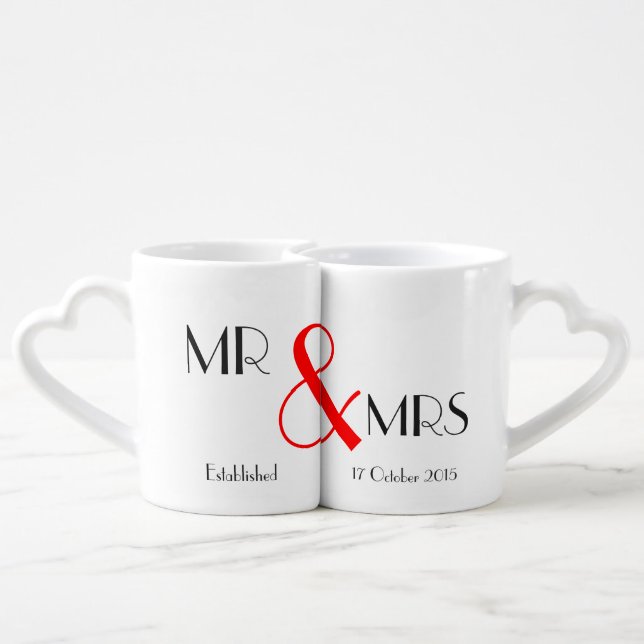 Newlyweds Mr And Mrs Personalized Wedding Gift Coffee Mug Set (Back Nesting)