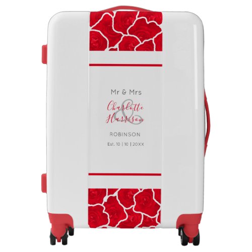 Newlyweds Mr and Mrs Red Roses Personalized Luggage