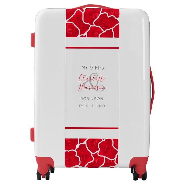 Newlyweds Mr and Mrs Red Roses Personalized Luggage (Front)