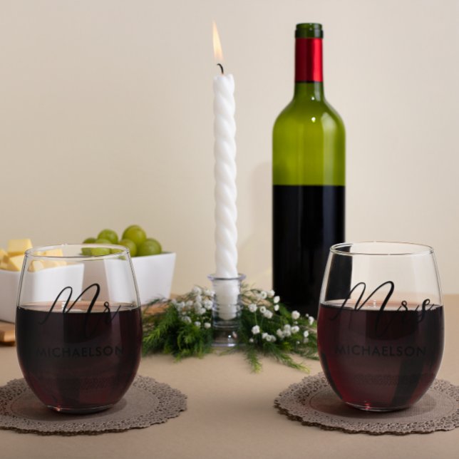 Newlyweds Mr & Mrs Stemless Wine Glass (Creator Uploaded)