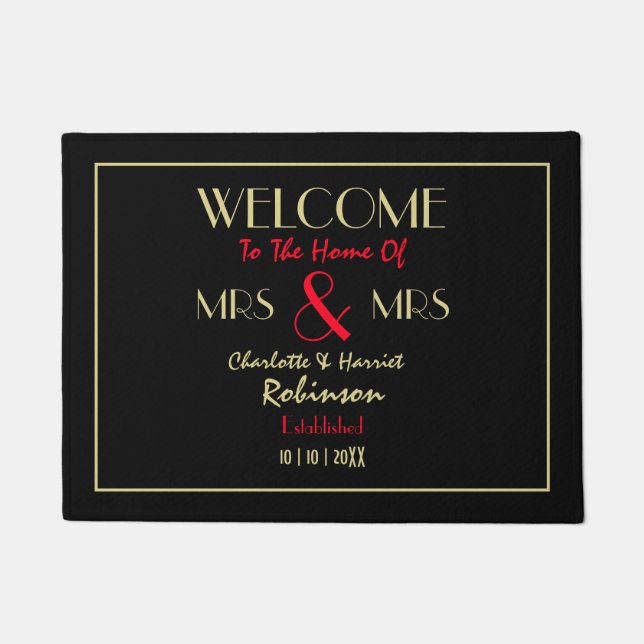 Newlyweds Mrs and Mrs Personalized Wedding Gift Doormat (Front)