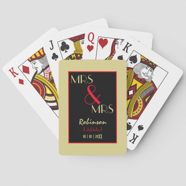 Newlyweds Mrs and Mrs Personalized Wedding Gift Poker Cards (Back)