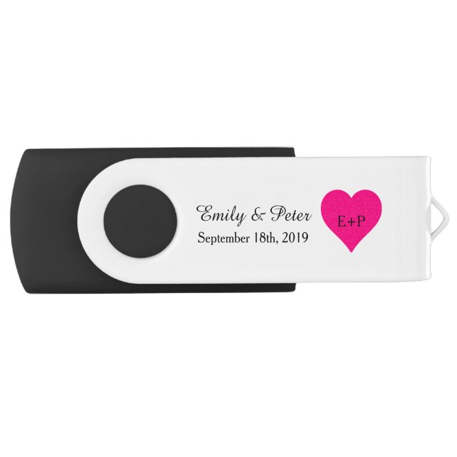 Newlyweds Name Monogram Heart Flash Drive (Front)