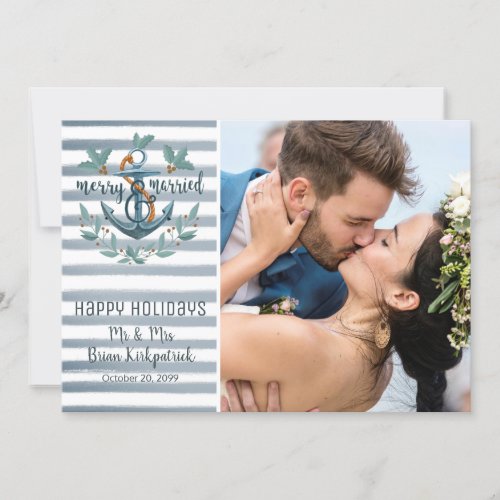 Newlyweds Nautical Wedding MERRY AND MARRIED Photo Holiday Card