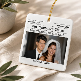 Newlyweds Newspaper Married Couples Wedding Photo  Ceramic Ornament