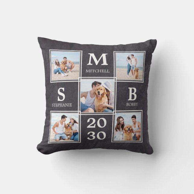 Newlyweds Personalized Wedding Photo Collage Throw Pillow (Front)