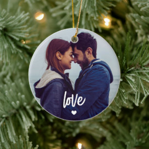 Newlyweds Photo and Text Template Christmas Ceramic Ornament