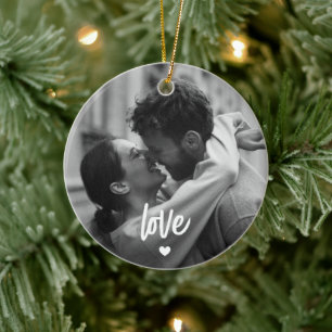 Newlyweds Photo and Text Template Christmas Ceramic Ornament