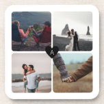 Newlyweds Photo Collage and Monogram Beverage Coaster<br><div class="desc">This set of coasters makes a perfect gift for newlyweds. With room for four wedding, engagement, or couple photos, this template features a small, classic, black heart in the center with a monogram letter in the center for an extra special personalized touch. Use the four quadrants to tell your story...</div>